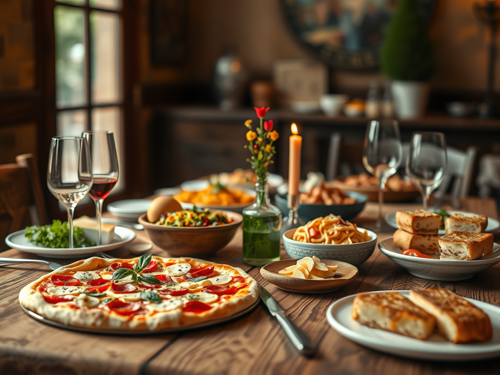 Authentic Italian pizza with fresh mozzarella and basil | Traditional Italian pasta dish with tomato sauce and basil