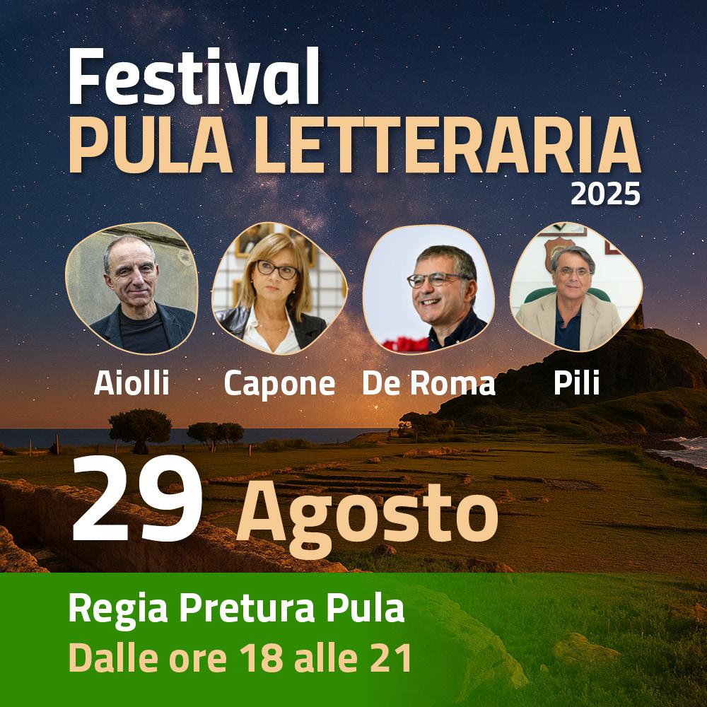Pula Letteraria 2025: la magia inclusiva di Brucamilla e il valore di un festival che apre la cultura per tutti 8 Locandina del Festival Pula Letteraria 2025, che mostra i nomi degli autori presenti e la data dell'evento, il 29 agosto 2025. Sfondo notturno con stelle e uno scorcio della Regia Pretura di Pula.