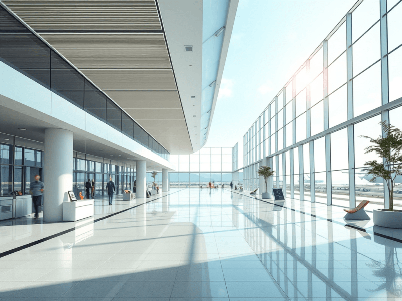 create a highly detailed image featuring a modern airport concept