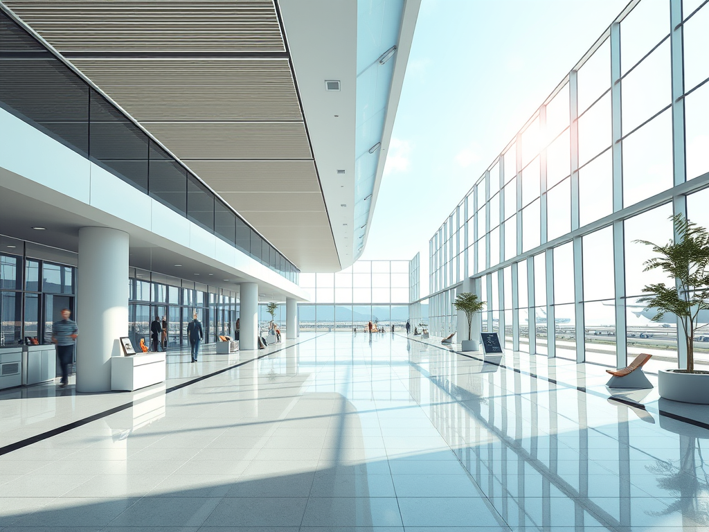 create a highly detailed image featuring a modern airport concept