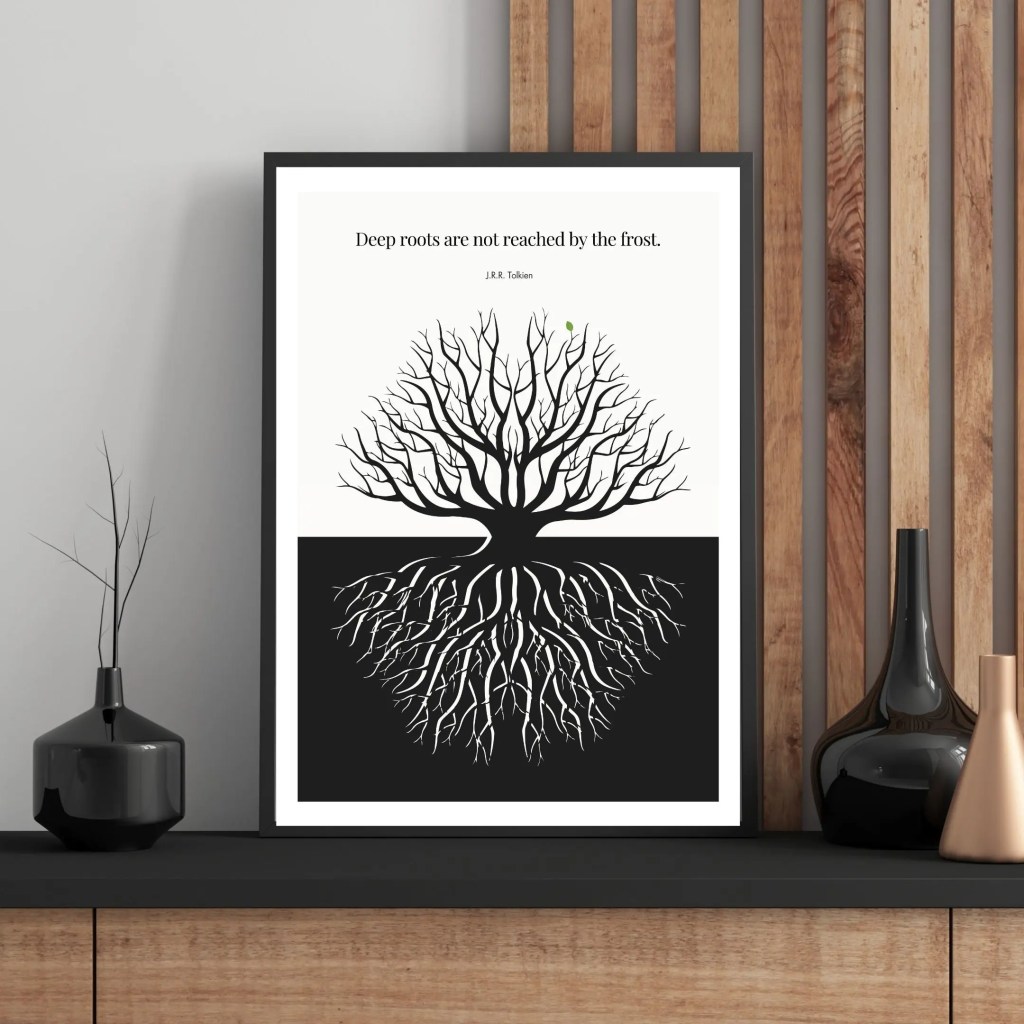 J.R.R. Tolkien Quote Print – "Deep roots are not reached by the frost" Wall art Decor 