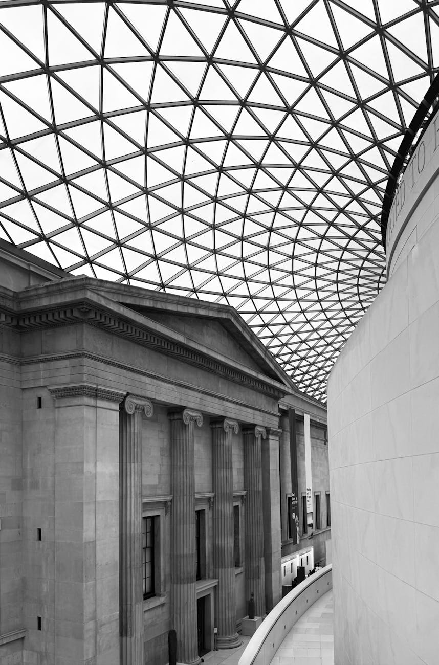 british museum glass roof and classical architecture