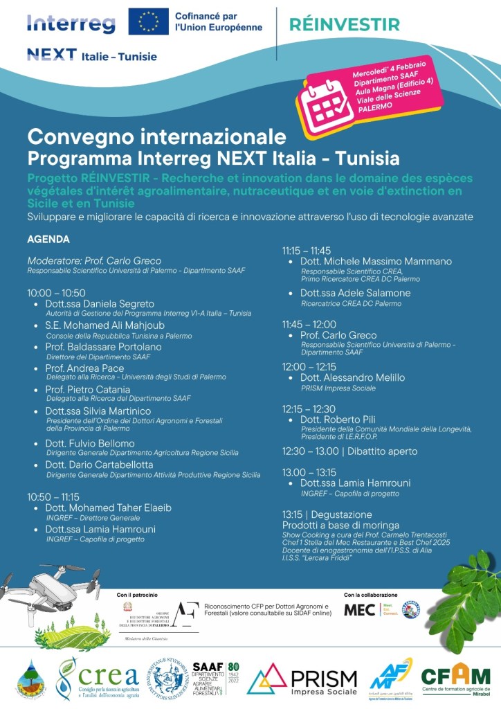 Da Palermo al Mediterraneo: scienza, biodiversità e innovazione nel progetto Interreg NEXT Italia–Tunisia 8 Interreg NEXT Italia–Tunisia program, focusing on research and innovation in agricultural species and their conservation.