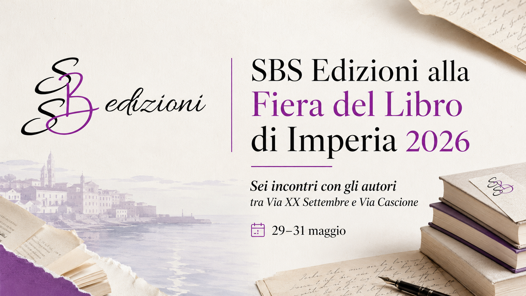 SBS Edizioni alla Fiera del Libro di Imperia 2026: sei incontri con gli autori tra Via XX Settembre e Via Cascione