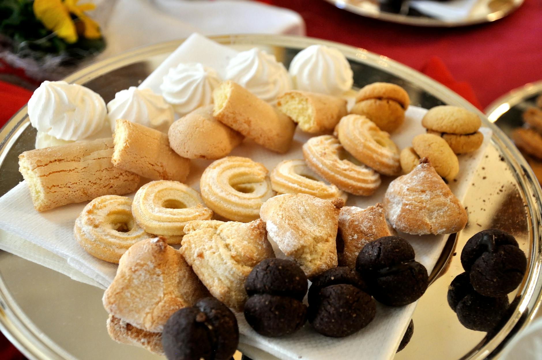 assorted cookies on elegant silver tray